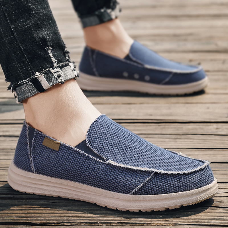Loafer Slip On Men - Outdoor Rutschfeste Sneaker Bequeme Sommer-Denim-Canvas-Herrenschuhe Atmungsaktive