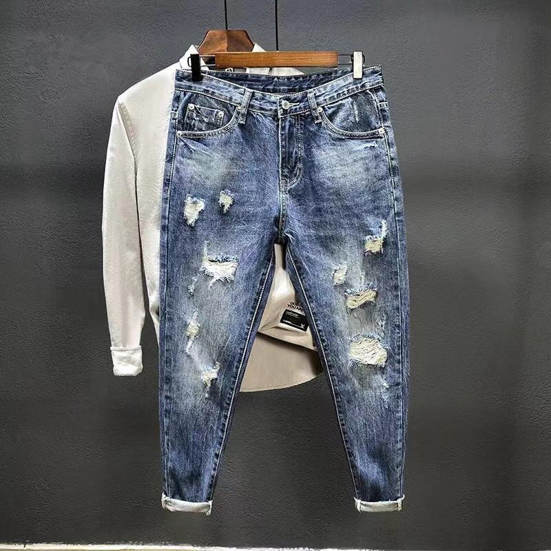 Men'S Shoes For Jeans - Neun-Punkt-Jeans mit Löchern für Herren, dünne