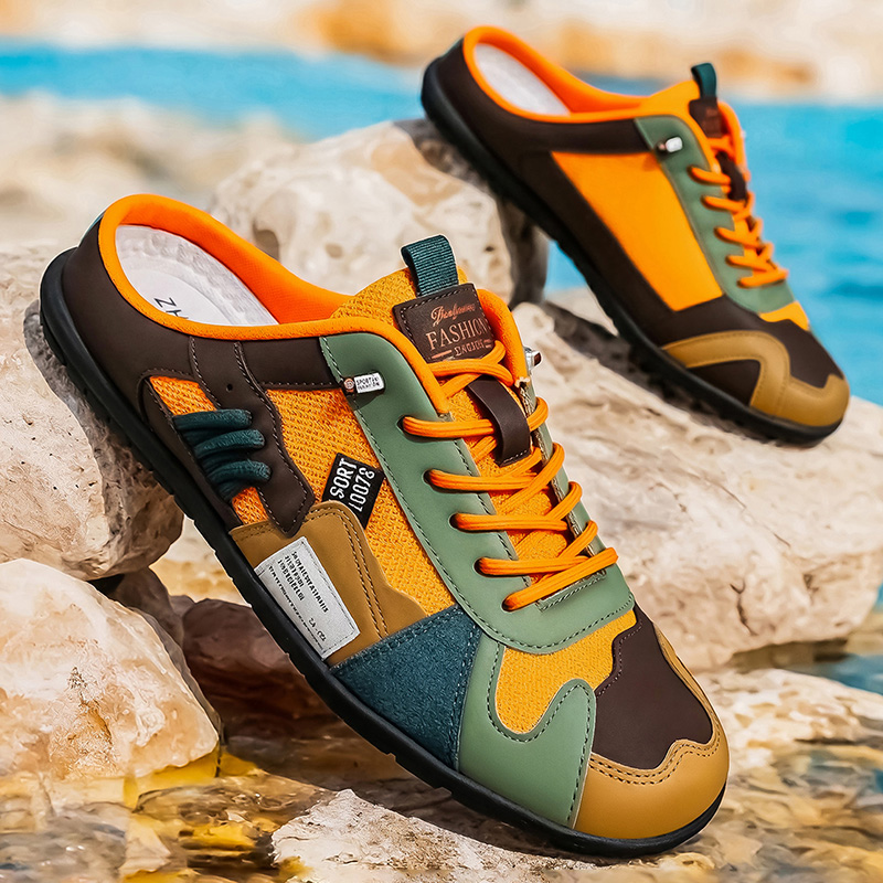 Men'S Shoes Comfortable Walking - Modische, farblich abgesetzte Outdoor-Freizeit-Halbslipper für Frühling