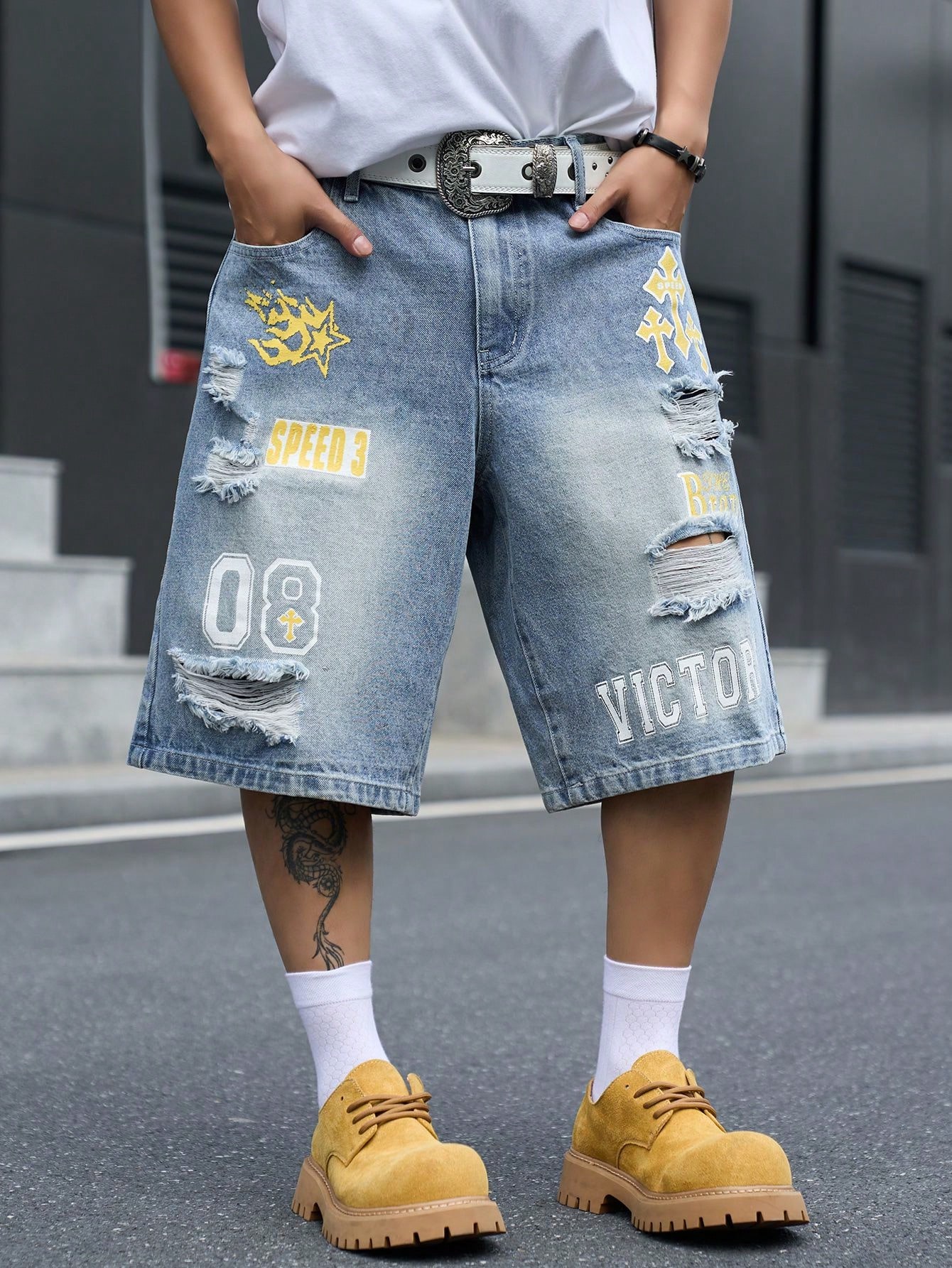Men'S Shoes For Jeans - Locker sitzende Denim-Bermudashorts für Herren, knielange